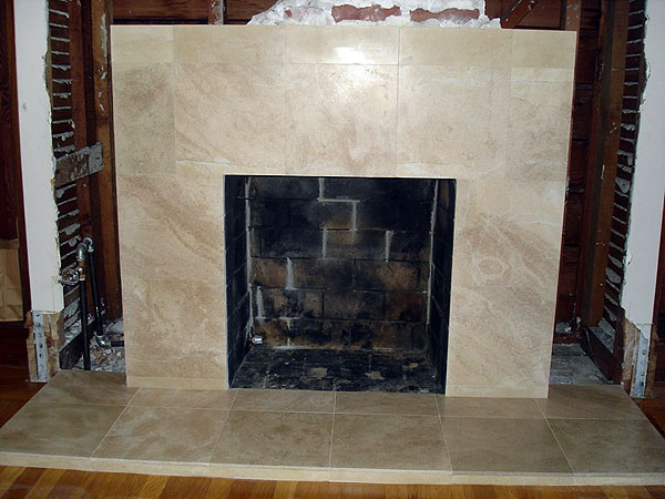 French Limestone Tile Fireplace